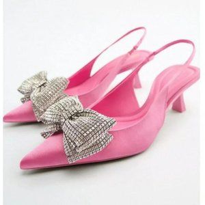 ZARA EMBELLISHED RHINESTONE BOW SLINGBACK SHOES
